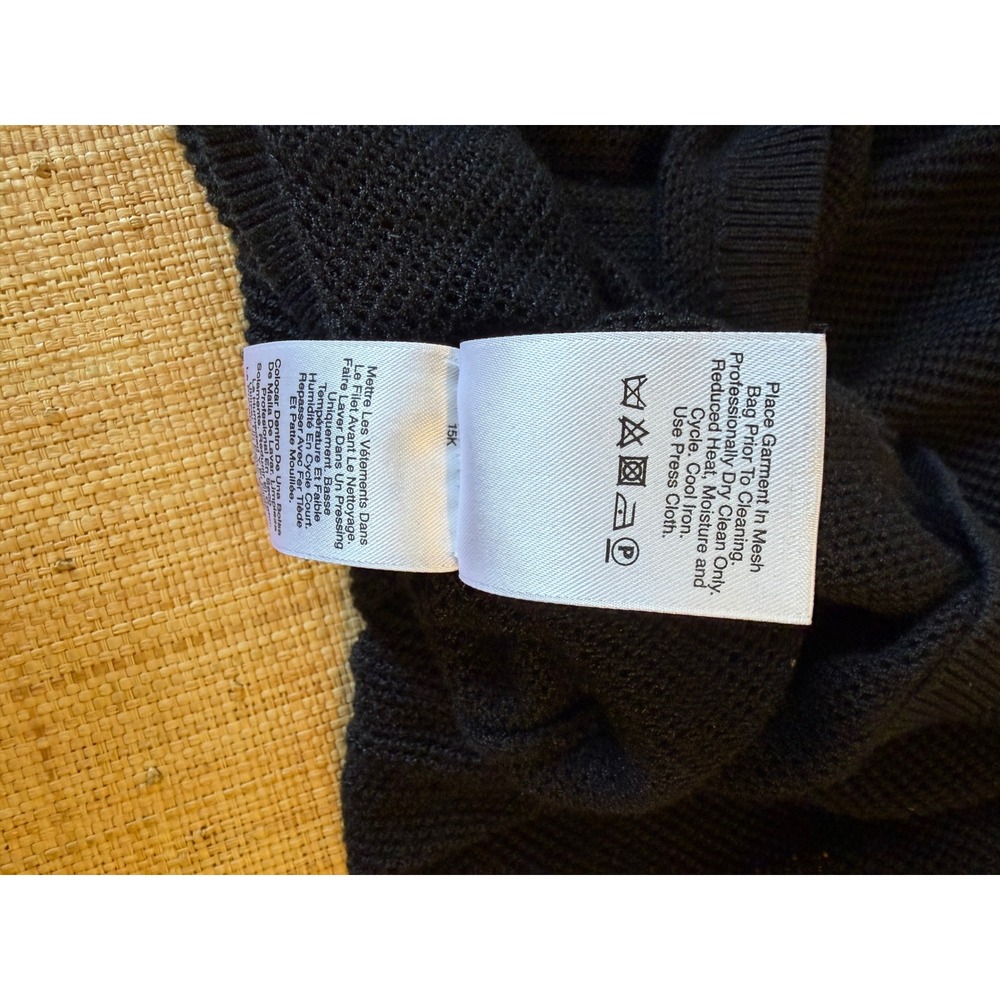 DKNY Womens Oversized 100% Tussah Silk Net Mesh V-Neck Top Navy Blue Small - Picture 6 of 9